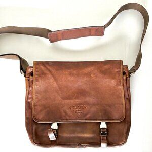 rare PRADA vintage men's brown leather messenger bag